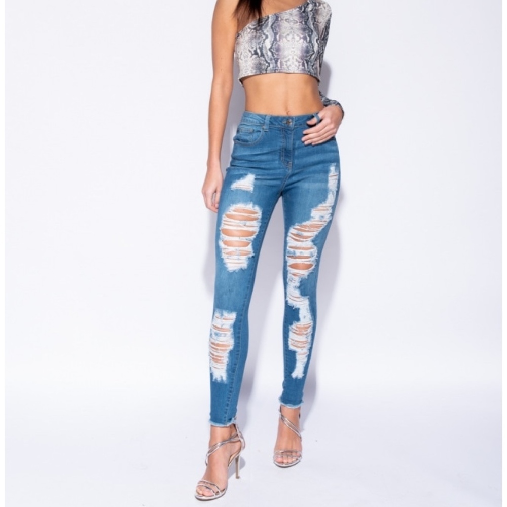 Distressed Frayed Hem High Waist Jeans - Picture 3 of 8